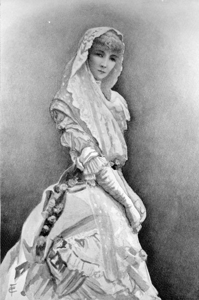 Sarah Bernhardt en Marguerite Gautier dans La Dame aux Camélias par Alexandre Dumas Fils lors de la première production aux États-Unis, vers 1880 - Edith Fithian